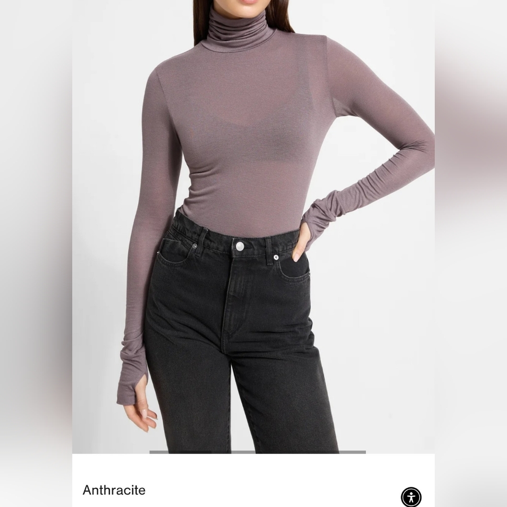 Marcella NYC Eloise Sheer Anthracite Grey Women's Turtleneck Top